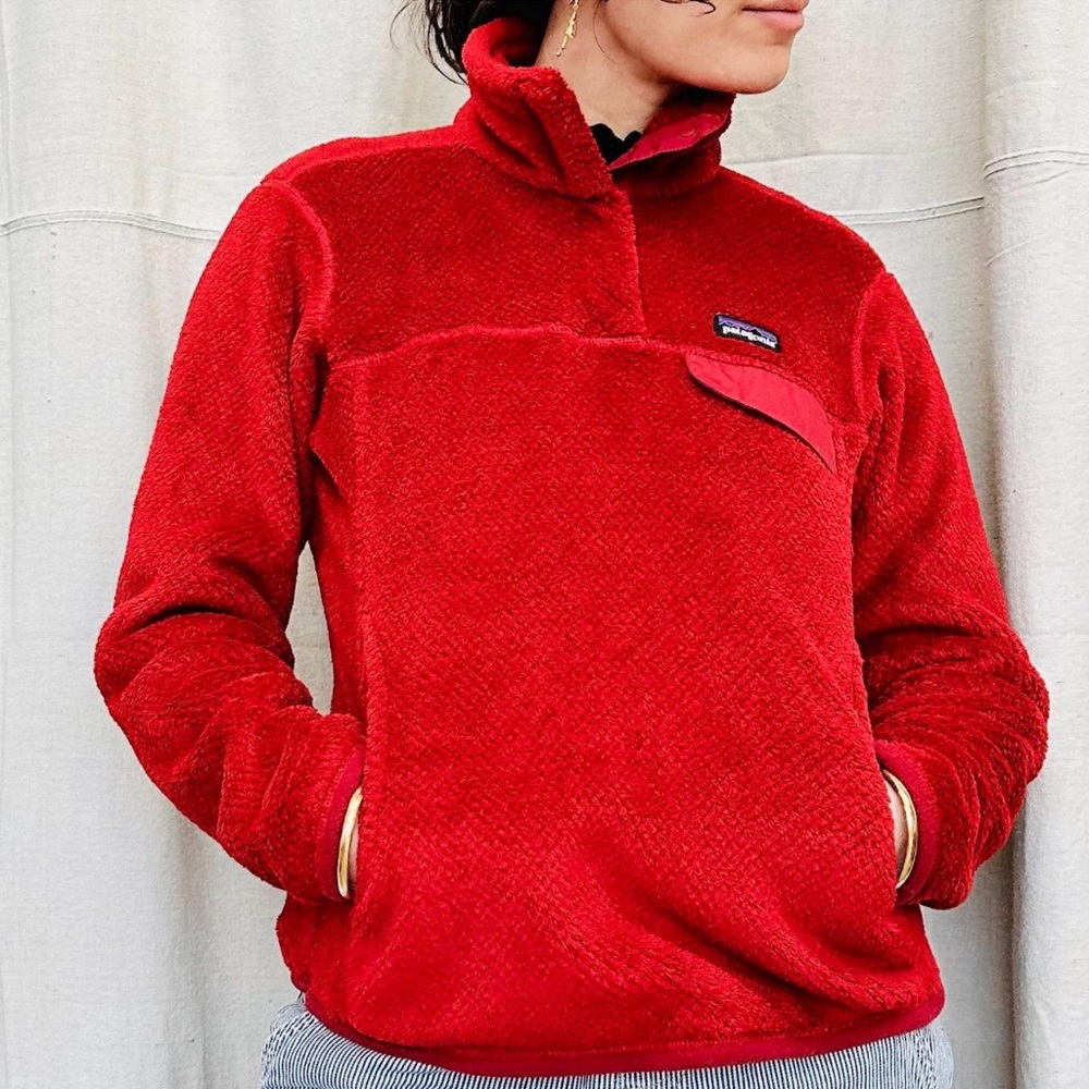 Patagonia Red Teddy Fleece Pullover Jacket